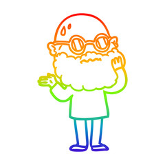 Obraz premium rainbow gradient line drawing cartoon worried man with beard and sunglasses