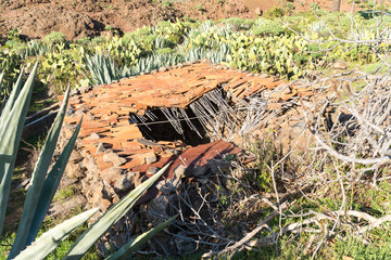 Collapsed roof of a stone shed on the way down from El Cercado through the Argaga ravine direction...