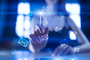 Messages icons on virtual screen. Communication concept.