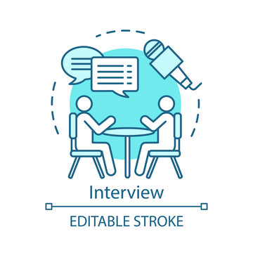 Interview Turquoise Concept Icon. Human Resources, Search Staff Idea Thin Line Illustration. One-on-one Conversation. Journalistic Interview. Interviewer, Hr Manager, Journalist. Editable Stroke