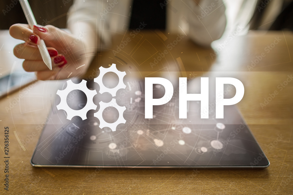 Wall mural php, web development concept on virtual screen.