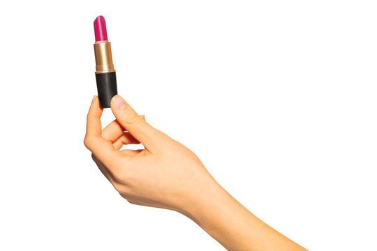 Close up of woman hand holding open lipstick tube