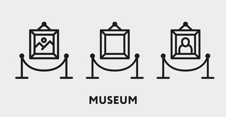 Museum Exhibition Picture Gallery Fencing. Vector Flat Line Icon Illustration. - 276356987