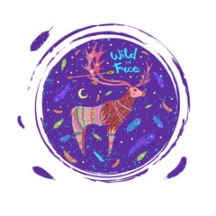 Image of a deer with colorful patterns in ethnic style