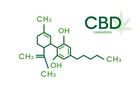 CBD Molecular Formula. Cannabidiol Molecule Structure On White Background.