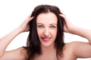 Fototapeta premium A portrait of beautiful face with beautiful eyes - isolated on white.