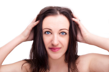 Fototapeta premium A portrait of beautiful face with beautiful eyes - isolated on white.