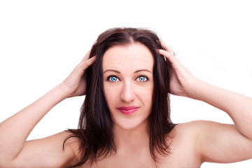 Fototapeta premium A portrait of beautiful face with beautiful eyes - isolated on white.