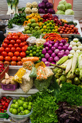 Market stall with variety of fresh and colorful legumes