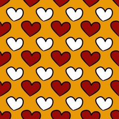 seamless pattern background of red and white heart on yellow color