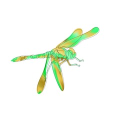 cartoon happy dragonfly neon light. Dragonfly on colorful blurred background.