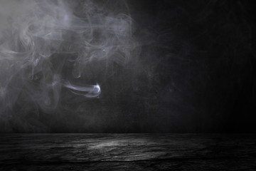 cement and stone floor studio and black interior background with mist or fog and smoke backdrop to present products