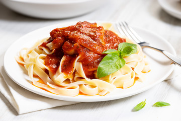 Pasta, fettuccine with tomato sauce