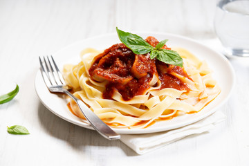 Pasta, fettuccine with tomato sauce