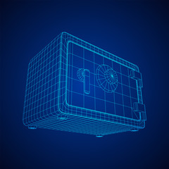 Metal bank vault safe. Wireframe low poly mesh vector illustration
