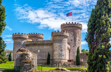 the Rocca Pia castle fortress in Tivoli - Italy during a sunny spring day - a landmark near Rome in...