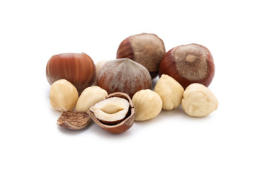 Hazelnuts isolated on white background