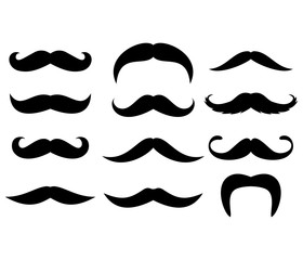 Big set of mustaches silhouettes. Collection of men's mustaches. Vector illustration.
