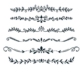 Hand drawn vector dividers. Lines, borders and laurels set. Doodle design elements.