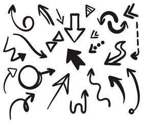 hand-drawn arrows, vector set, Hand drawn arrow set, collection of black direction pencil sketch symbols