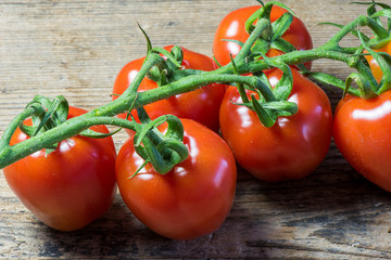 Fresh tomatoes on wood background