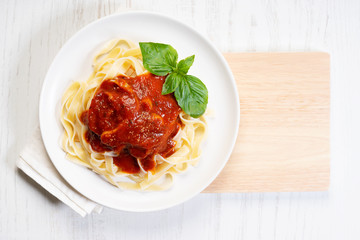 Pasta, fettuccine with tomato sauce