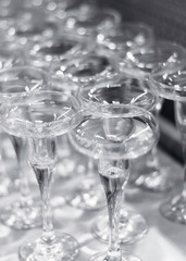 lots of empty champagne glasses