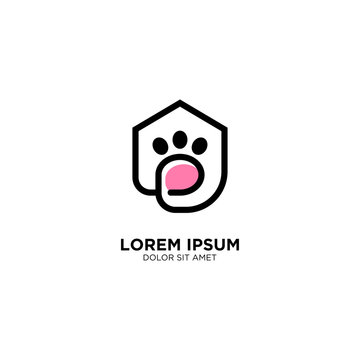 dog pet house home logo vector icon line art outline