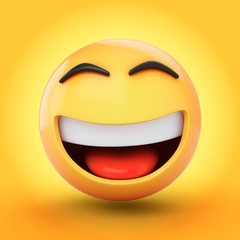 3D Rendering happy emoji isolated on yellow background