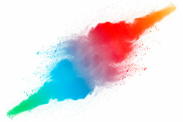 Explosion of multicolored dust on white background. - 276364952