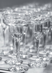 lots of empty champagne glasses