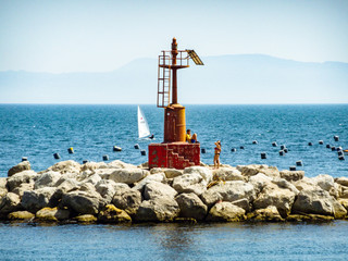 Faro sul Lungomare di Mergellina, Napoli, Italia