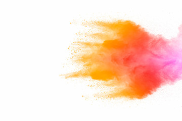 Explosion of multicolored dust on white background. - 276365382