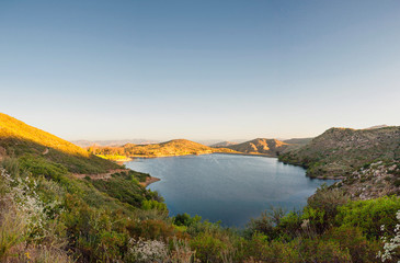 Looking down on Lake Poway early one morning from one of the nearby hiking trails near San Diego, California