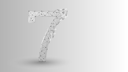 number seven 2D low poly abstract illustration consisting of points, lines, and shapes in the form of planets, stars and the universe.Origami Raster digit 7 wireframe concept.