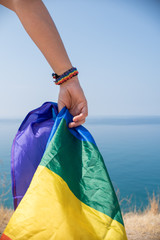 Hand with the pride flag and its colors