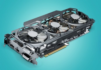 Modern computer video card isolated on white