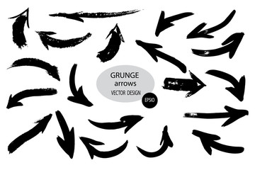 Set of different grunge brush arrows, pointers.Hand drawn paint object for use in your design.Vector illustration.