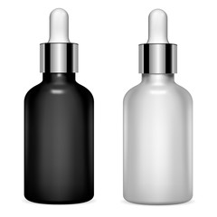 Dropper Bottle Set. Serum Cosmetic. Clear Vial Mockup. Essential Oil Pot with Eyedropper. 3d Realistic Vector Blank. Natural Treatment Organic Aromatherapy. Medical Plastic Container. Collagen Flacon.