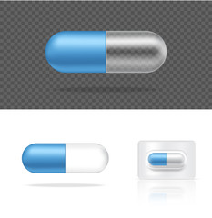 Mock up Realistic Transparent Pill Medicine Capsule Panel on White Background Vector Illustration. Tablets Medical and Health Concept.
