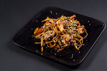 Spicy noodles with meat, traditional Aisan food