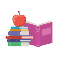 stack of books with apple fruit icon