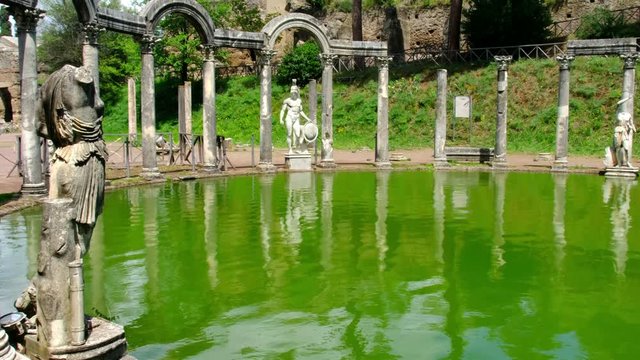 Villa Adriana of Hadrian's Villa Canopus in Tivoli - Rome - Italy full of roman gods statues and pond