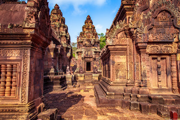 Naklejka premium Banteay Srei Temple, Siem Reap, Cambodia. During sunrise
