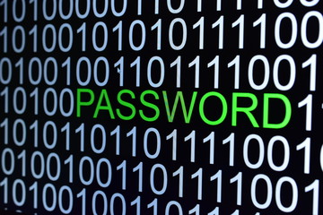 The binary code number background with Password text 