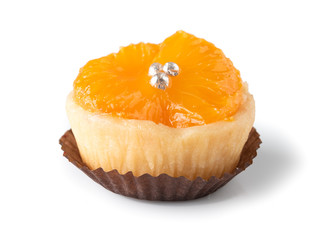 Homemade fruit tart with orange isolated on white background