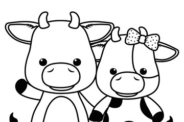 Couple of bull and cow cartoon design