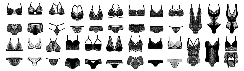 Set of hand drawn underwear. Lace lingerie. © ArTalya