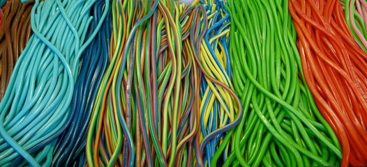 Colorful fruit jelly snakes. Jelly, sweets, stripes, lassos