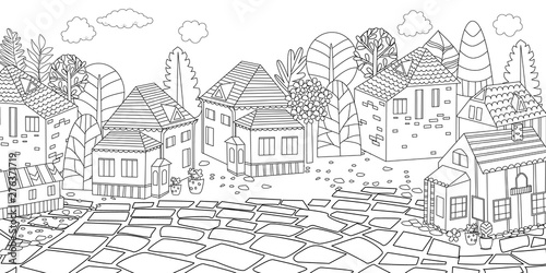 Download Panorama Of Cityscape For Your Coloring Book Wall Mural Wallpaper Murals Aloksa